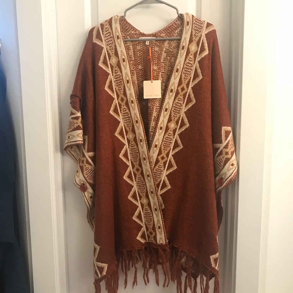 Burnt orange and Tan poncho sweater